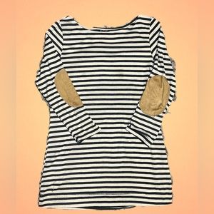 Large, striped, tunic top with elbow pads